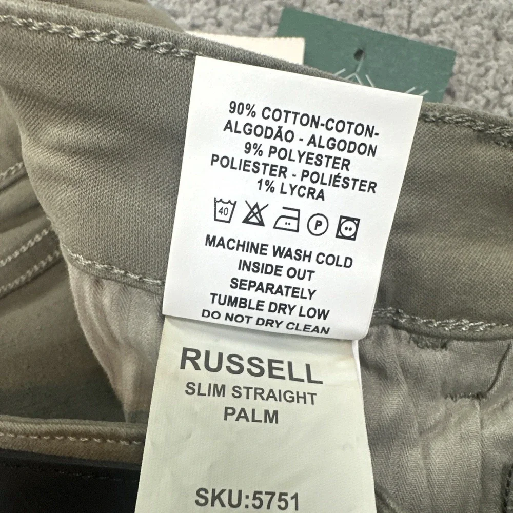 NWT DL 1961 Russell Slim Straight Pants Men 38x34 Palm Smart Denim XTwill
